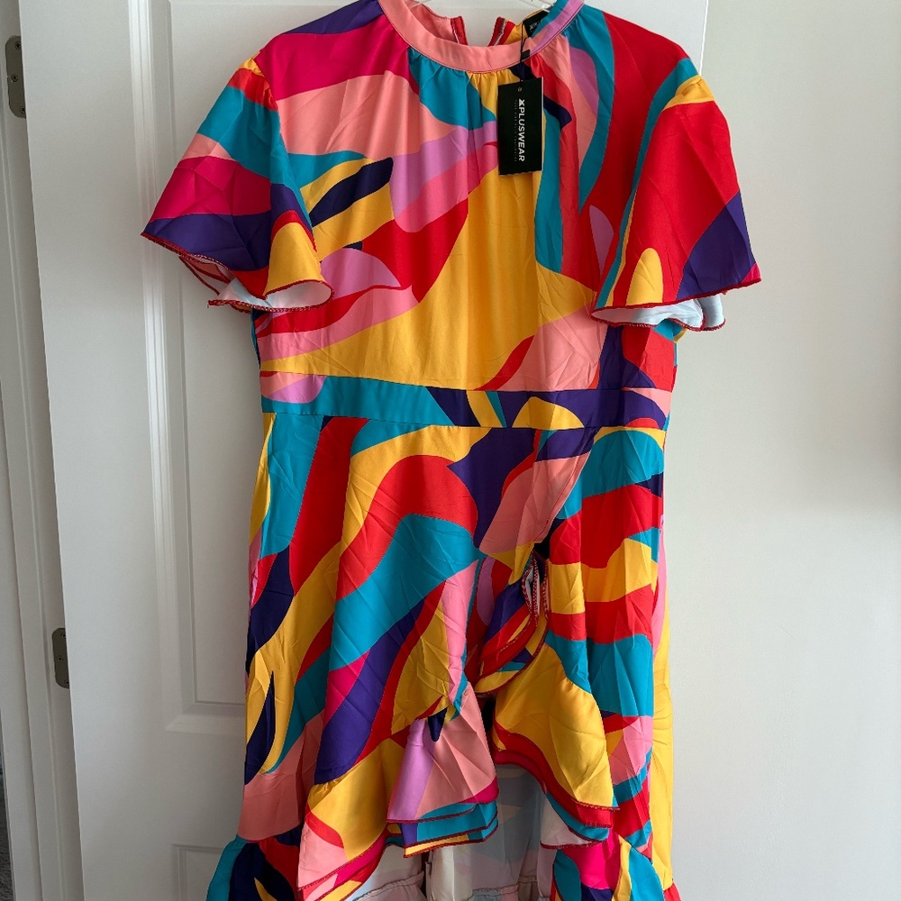 Plus Size Party Vintage Multicolor Color block Dress NEW WITH TAGS